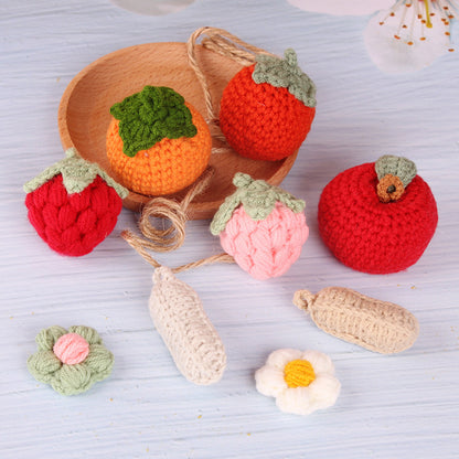 [Blind Box] 3 Crochet Accessories + 2 DIY Plush Pet, Cute fruit crochet persimmon strawberry keychain car bag hanging accessory good things happen wool pendant