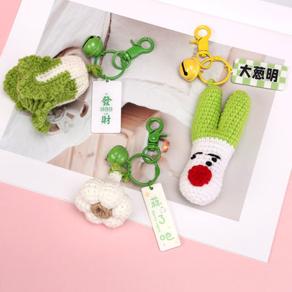 [Blind Box] 3 Crochet Accessories + 2 DIY Plush Pet, Knitted finished product garlic, green onion, Chinese cabbage pendant creative keychain bag accessory exquisite gift