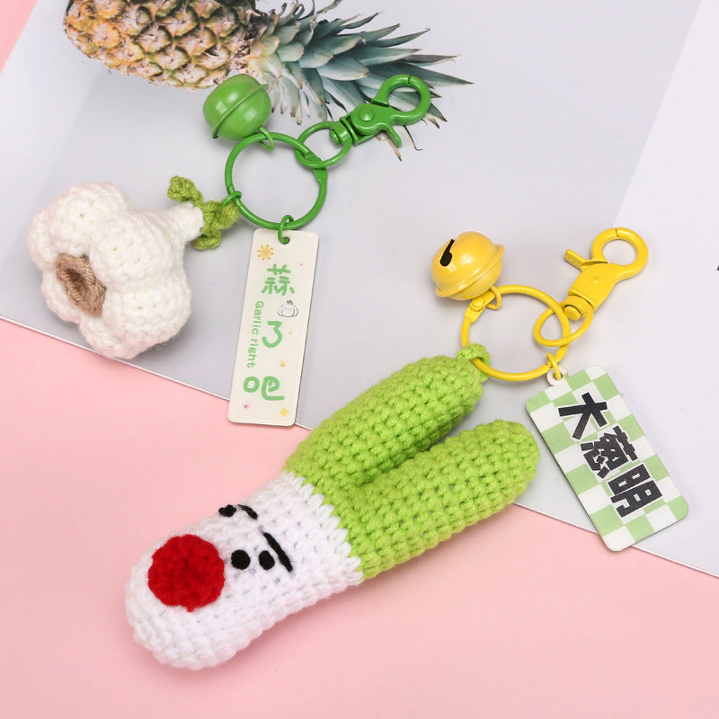 [Blind Box] 3 Crochet Accessories + 2 DIY Plush Pet, Knitted finished product garlic, green onion, Chinese cabbage pendant creative keychain bag accessory exquisite gift