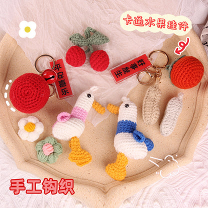 [Blind Box] 3 Crochet Accessories + 2 DIY Plush Pet, Cute fruit crochet persimmon strawberry keychain car bag hanging accessory good things happen wool pendant