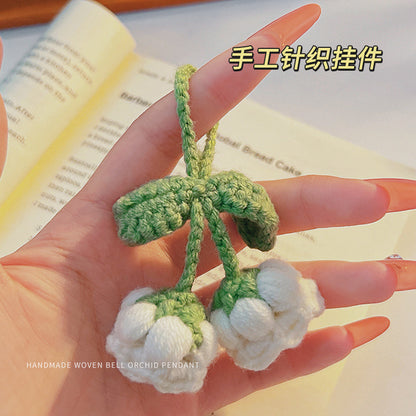 [Blind Box] 3 Crochet Accessories + 2 DIY Plush Pet, Schoolbag pendant hand-woven knitted lily of the valley girls' backpack small pendant