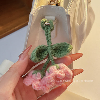 [Blind Box] 3 Crochet Accessories + 2 DIY Plush Pet, Schoolbag pendant hand-woven knitted lily of the valley girls' backpack small pendant