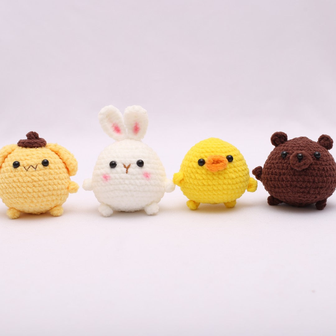 [Blind Box] 3 Crochet Accessories + 2 DIY Plush Pet, Hand crochet wool doll crochet chubby pendant cross-border hand crochet cartoon doll finished product