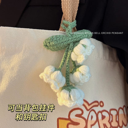 [Blind Box] 3 Crochet Accessories + 2 DIY Plush Pet, Schoolbag pendant hand-woven knitted lily of the valley girls' backpack small pendant