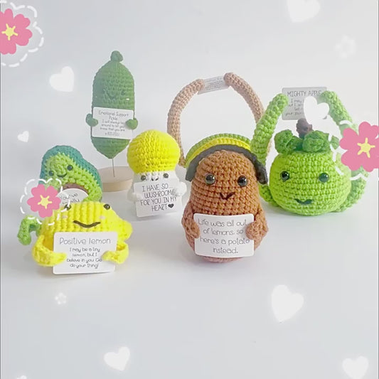 [Blind Box] 3 Crochet Accessories + 2 DIY Plush Pet, Funny expression potato doll positive energy wool knitting cucumber ornament egg baby pendant positive card